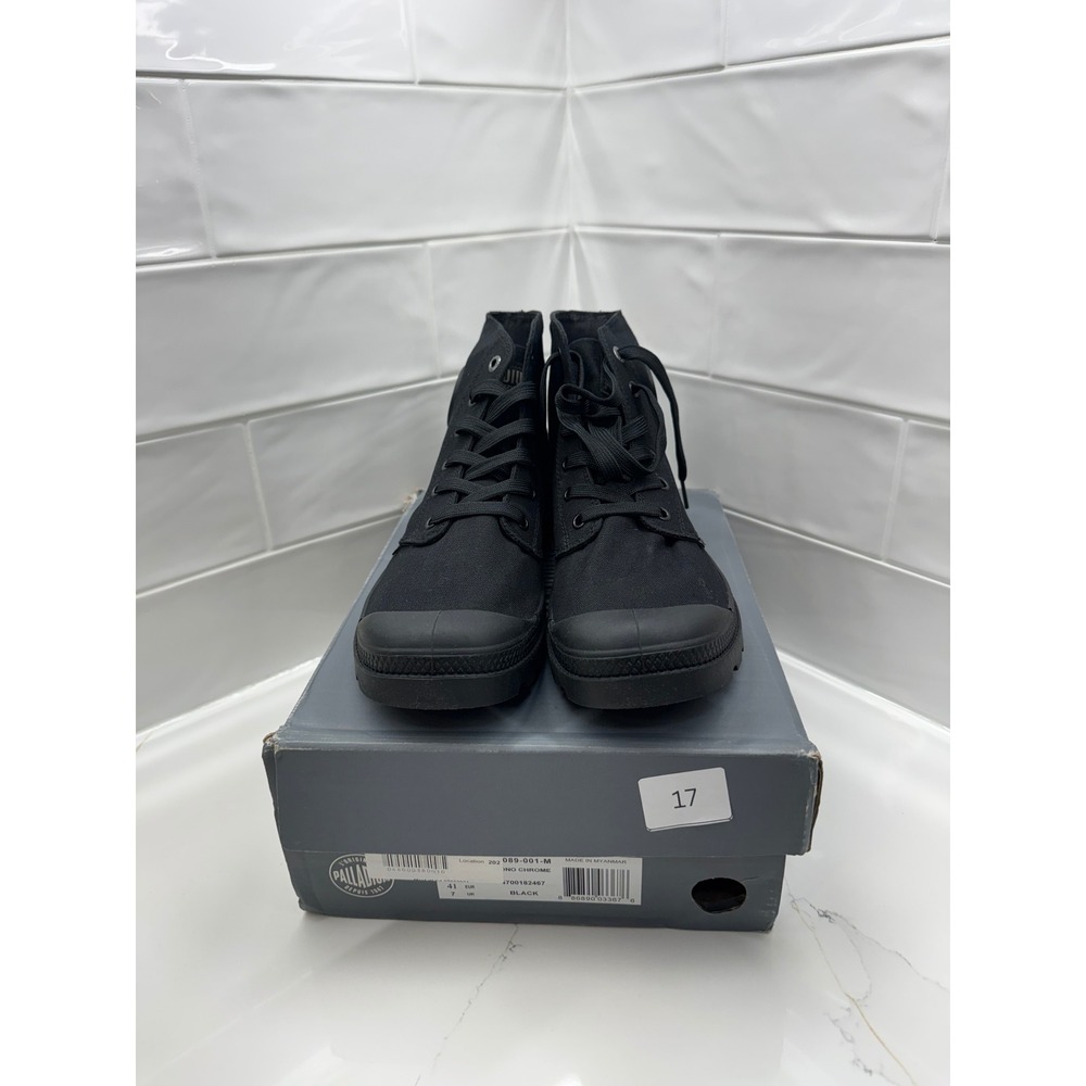 Palladium Pampa Monochrome Black Canvas Mid Top Boots Mens 7 EUR 41 7089-001-M